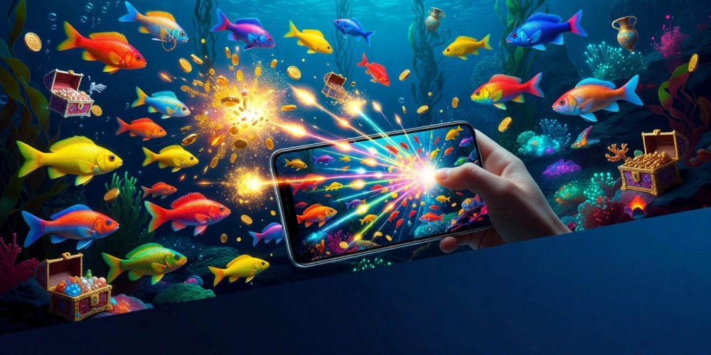 Hình ảnh gameplay bắn cá ăn xu với hiệu ứng nổ thưởng rực rỡ