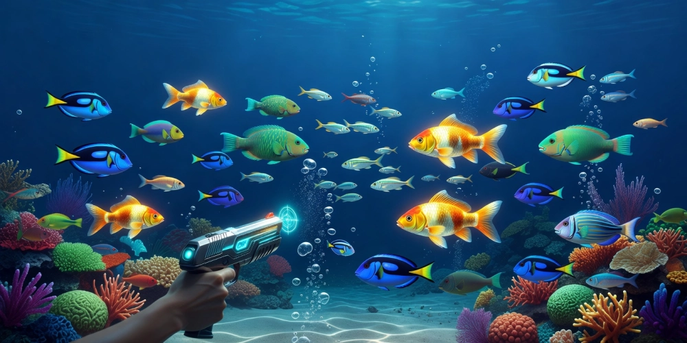 Minh họa giao diện game bắn cá vàng nh88 với đồ họa sống động và cá boss khổng lồ