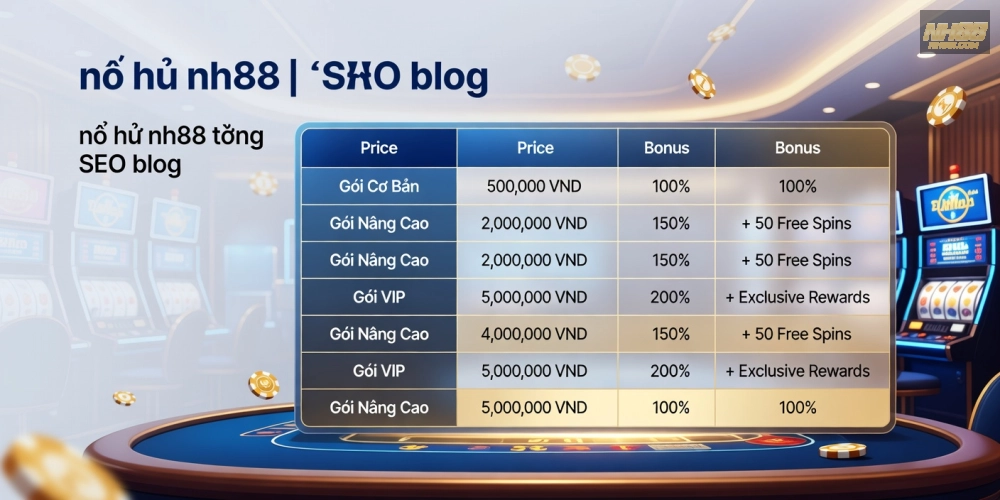 Bảng giá chi tiết các gói cược nổ hũ nh88 cập nhật năm 2025 với ưu đãi hấp dẫn