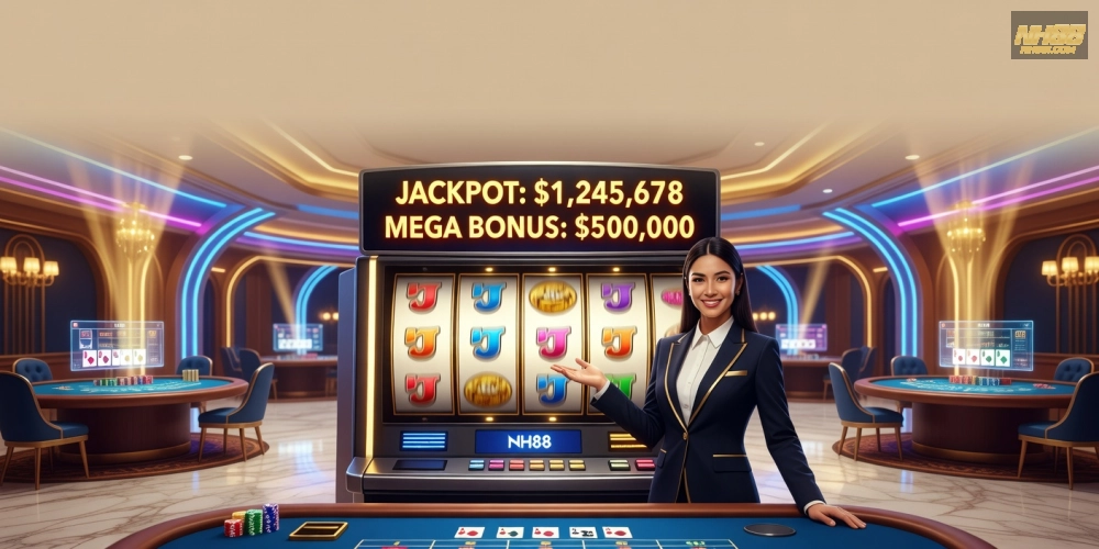 Khái niệm live casino slot games nh88 được minh họa qua giao diện sòng bạc trực tuyến hiện đại
