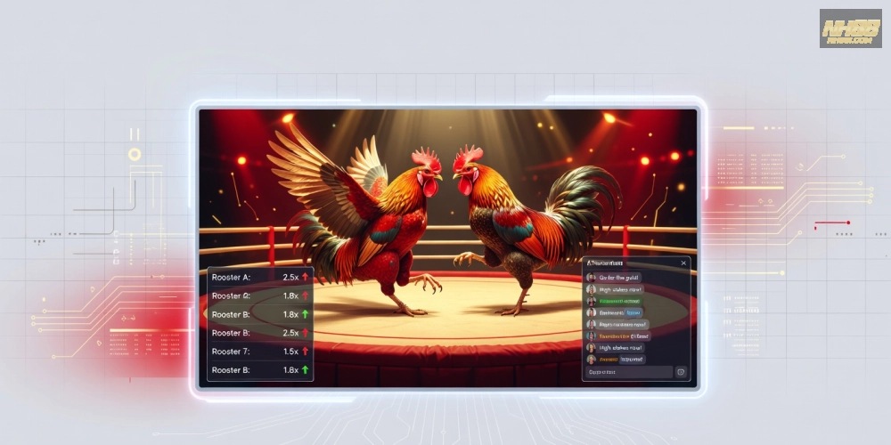 Caption mô tả hình ảnh trực tiếp đá gà casino nh88 với giao diện streaming HD sắc nét và các trận đấu kịch tính